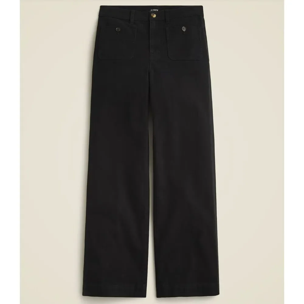 J.Crew Sailor Slim Wide Leg Chino Pants Womens 29 Black Cropped Patch Pockets